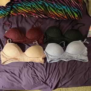 VS Pink Floral & Dot Lace Push-up Bralettes - Med